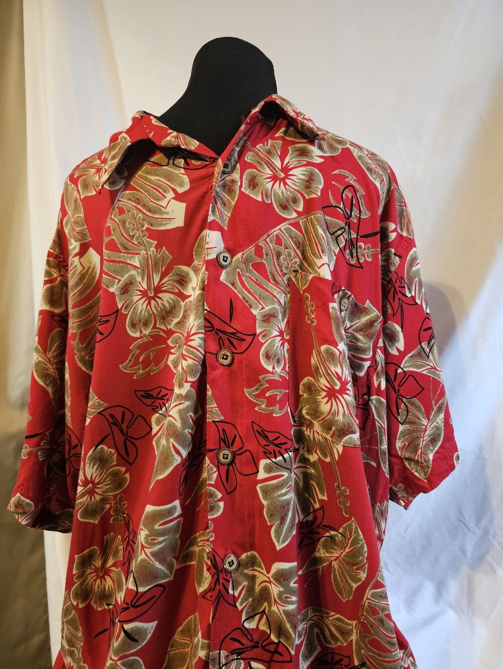 Vintagr Red Floral Hawaiian Shirt - Men's Casual Button-Up Xl